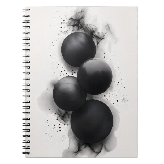 Zwarte Bollen Moderne Abstracte Kunst Notitieboek (Voorkant)