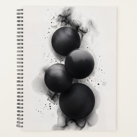 Zwarte Bollen Moderne Abstracte Kunst Planner (Voorkant)