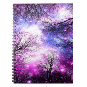 Zwarte Bomen Fuchsia Violet Ruimte Notitieboek