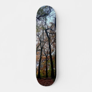 Zwarte bomen in het bos persoonlijk skateboard