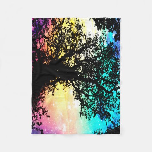 Zwarte Bomen Kleurrijke Ruimte Deken (Voorkant)