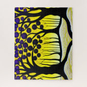 Zwarte Bomen Paarse Fruit met Gele Achtergrond Legpuzzel (Verticaal)