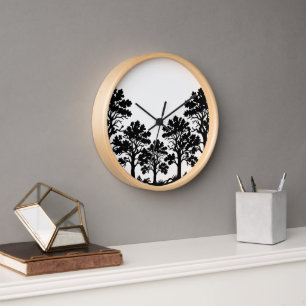 Zwarte Bomen Silhouet Houten Wandklok