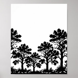 Zwarte Bomen Silhouet Posterprint Poster