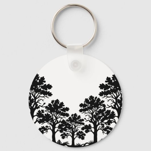 Zwarte Bomen Silhouet Ronde Sleutelhanger (Voorkant)