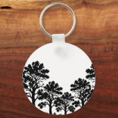 Zwarte Bomen Silhouet Ronde Sleutelhanger (Achterkant)