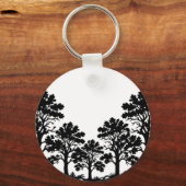 Zwarte Bomen Silhouet Ronde Sleutelhanger (Voorkant)