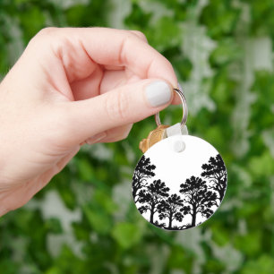 Zwarte Bomen Silhouet Ronde Sleutelhanger
