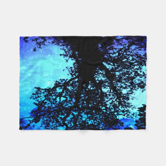 Zwarte Bomen Turquoise Periwinkle Space Deken (Voorkant (Horizontaal))