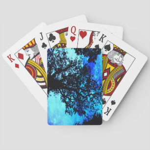 Zwarte Bomen Turquoise Periwinkle Space Pokerkaarten
