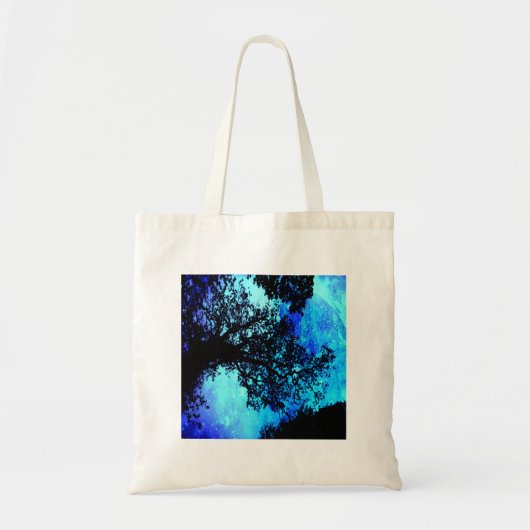 Zwarte Bomen Turquoise Periwinkle Space Tote Bag (Voorkant)