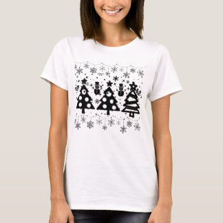 Zwarte bomen Winterbos Modern Kerstmis T-shirt