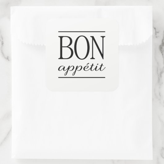 Zwarte BON APPETIT Quote Dinner Typography Text Vierkante Sticker (Tas)