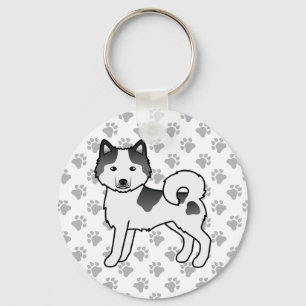 Zwarte Bont Alaskaanse Malamute Cartoonhond & Poot Sleutelhanger