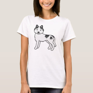 Zwarte Bont Siberische Husky Schattige Cartoon Hon T-shirt