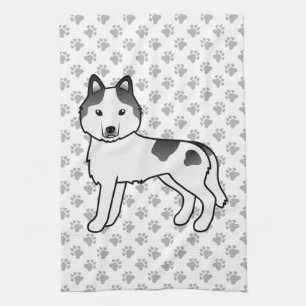 Zwarte Bont Siberische Husky Schattige Cartoon Hon Theedoek
