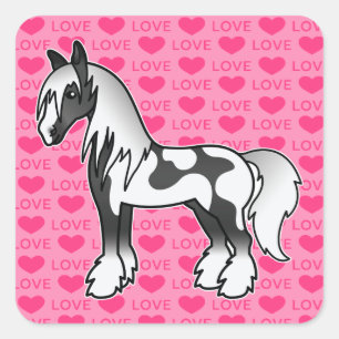 Zwarte Bontgekleurde Cartoon Gypsy Vanner Shire Li Vierkante Sticker