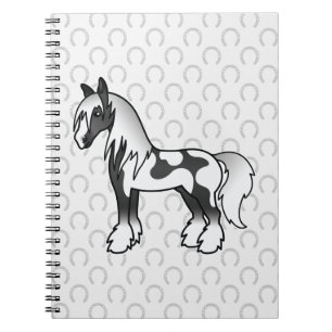 Zwarte Bontgekleurde Cartoon Gypsy Vanner Shire Pa Notitieboek