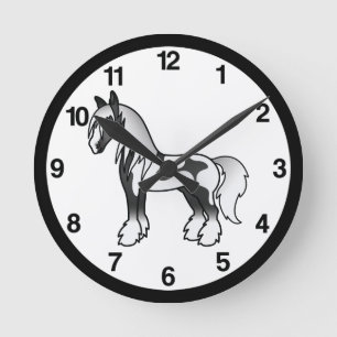 Zwarte Bontgekleurde Cartoon Gypsy Vanner Shire Pa Ronde Klok