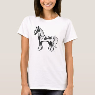 Zwarte Bontgekleurde Cartoon Gypsy Vanner Shire Pa T-shirt
