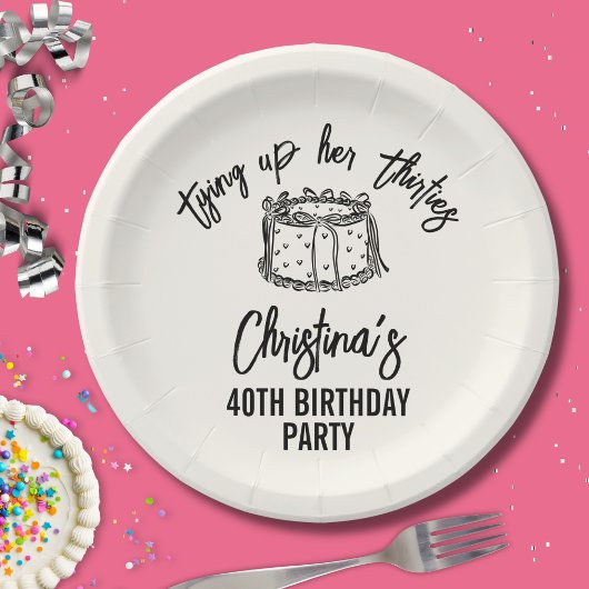 Zwarte boog bindt haar 40e verjaardag papieren bordje