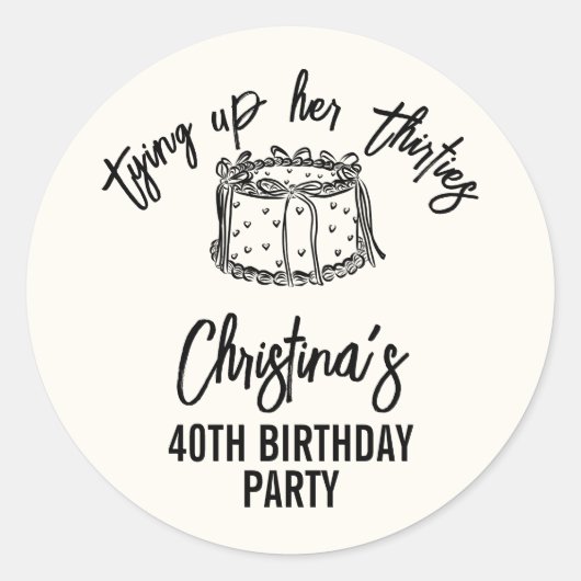 Zwarte boog bindt haar 40e verjaardag ronde sticker (Voorkant)