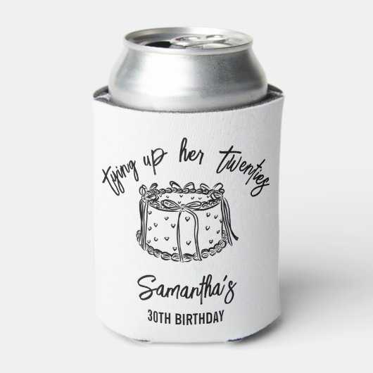 Zwarte boog bindt haar twintiger 30e verjaardag va blikjeskoeler (Blikje Voorkant)