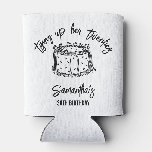 Zwarte boog bindt haar twintiger 30e verjaardag va blikjeskoeler (Achterkant)