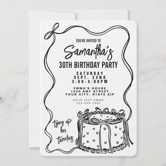 Zwarte boog bindt haar twintiger 30e verjaardag va kaart (Voorkant)