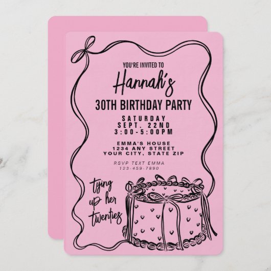 Zwarte boog bindt haar twintiger 30e verjaardag va kaart (Voorkant / Achterkant)