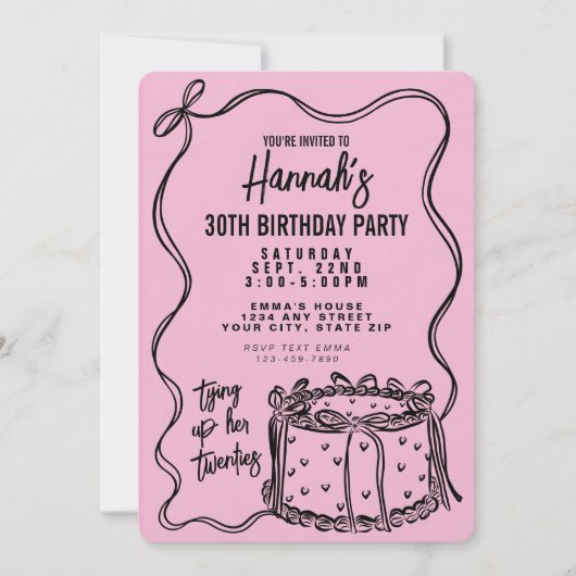 Zwarte boog bindt haar twintiger 30e verjaardag va kaart (Voorkant)