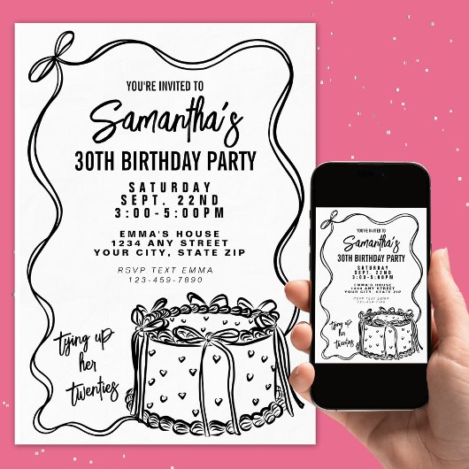 Zwarte boog bindt haar twintiger 30e verjaardag va kaart