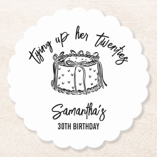 Zwarte boog bindt haar twintiger 30e verjaardag va kartonnen onderzetters (Voorkant)