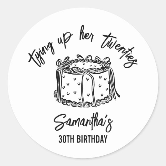 Zwarte boog bindt haar twintiger 30e verjaardag va ronde sticker (Voorkant)