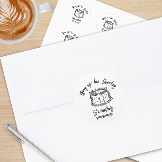 Zwarte boog bindt haar twintiger 30e verjaardag va ronde sticker