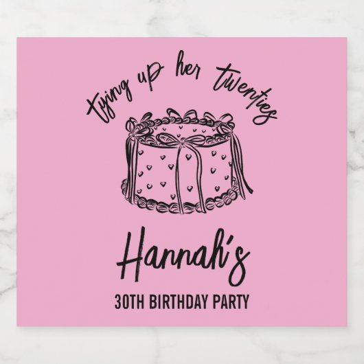 Zwarte boog bindt haar twintiger 30e verjaardag va sparkling wijnetiket (Enkel label)