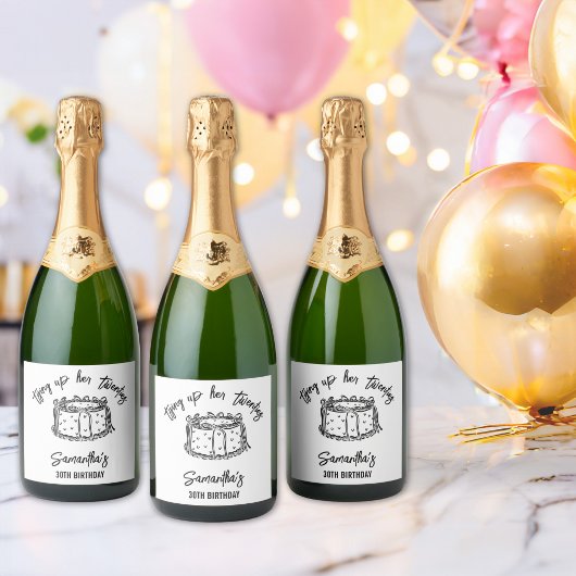 Zwarte boog bindt haar twintiger 30e verjaardag va sparkling wijnetiket