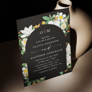 Zwarte Boog Bruiloft. Elegante Bloei Bloemen + QR Kaart
