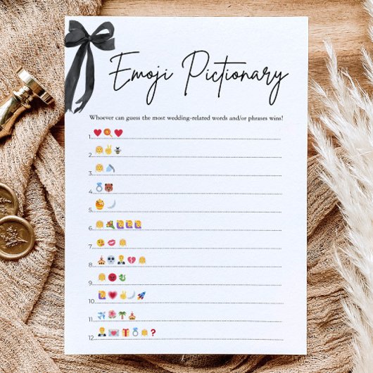 Zwarte Boog Bruiloft Emoji Pictionary Spel Kaart