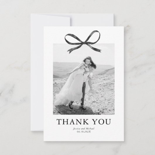 Zwarte boog foto bruiloft bedankkaart (Voorkant)
