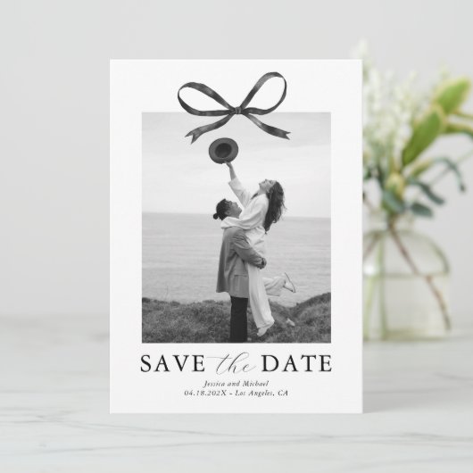Zwarte boog foto save the date (Staand voorkant)