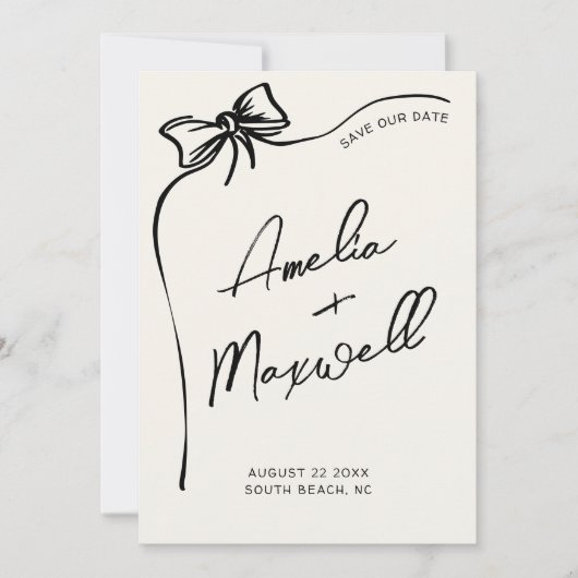 Zwarte boog handgetekend Stijlvolle trendy bruilof Save The Date (Voorkant)