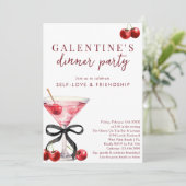 Zwarte Boog Kers Martini Galentines Dinerfeestje Kaart (Staand voorkant)