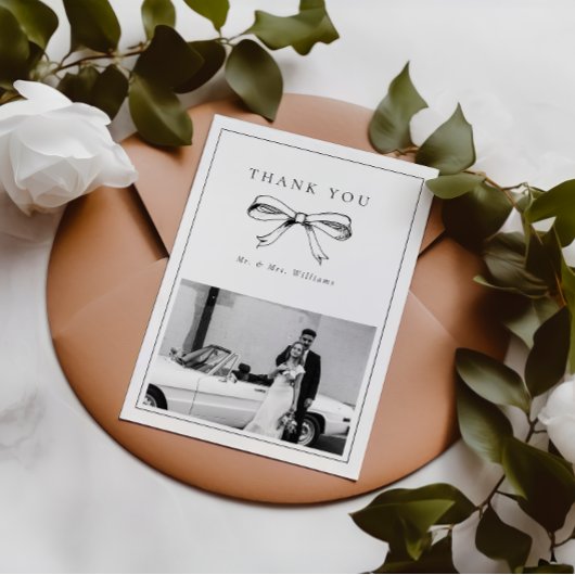  zwarte boog Mr. & Mrs. Foto Vlak Bruiloft Bedankkaart