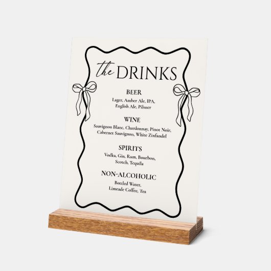 Zwarte Boog Oude Rijke Bruiloft Bar Drankmenu Acryl Bord (Hoek)