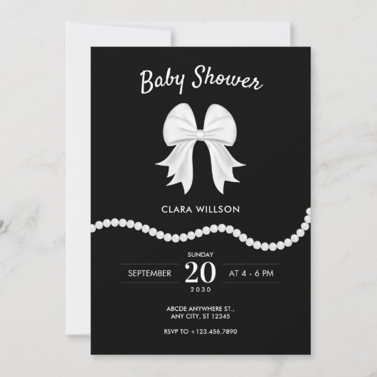 Zwarte boog parel baby shower kaart (Voorkant)