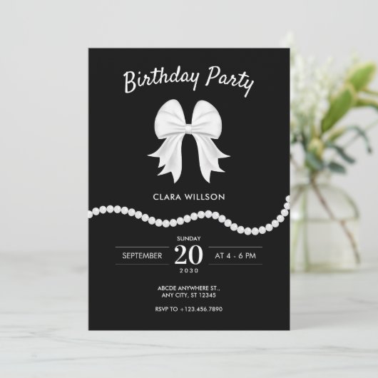 Zwarte boog parel verjaardag kaart (Staand voorkant)