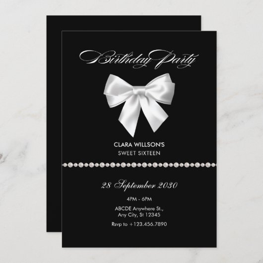 Zwarte boog parel verjaardag kaart (Voorkant / Achterkant)