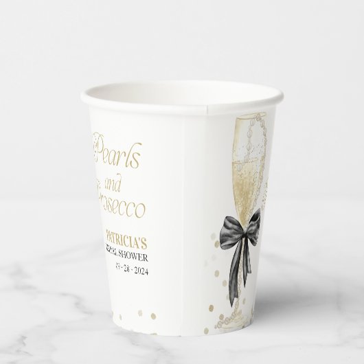 Zwarte Boog Parels & Prosecco Bruidsfeest Papieren Bekers (Rechts)