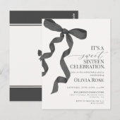 Zwarte Boog Sweet Sixteen Verjaardagsfeest Uitnodi Briefkaart (Voorkant / Achterkant)